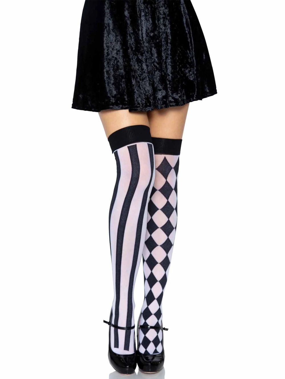 Leg Avenue - Harlequin Thigh High Stockings - BLACK/WHITE
